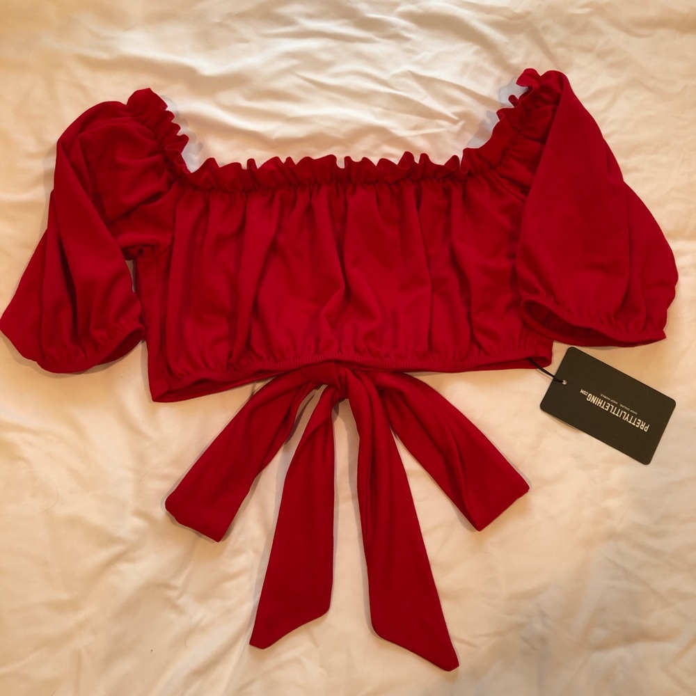 Pretty Little Thing Red Tie Back top